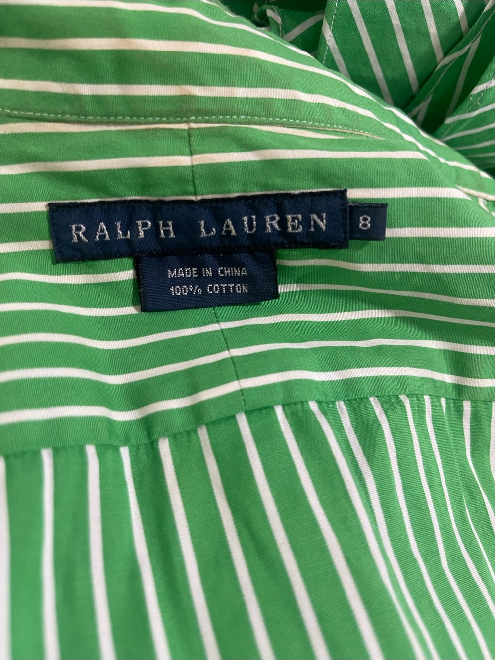 Ralph Lauren Green and White Striped Ruffle Button-Down Shirt - Picture 5 of 5